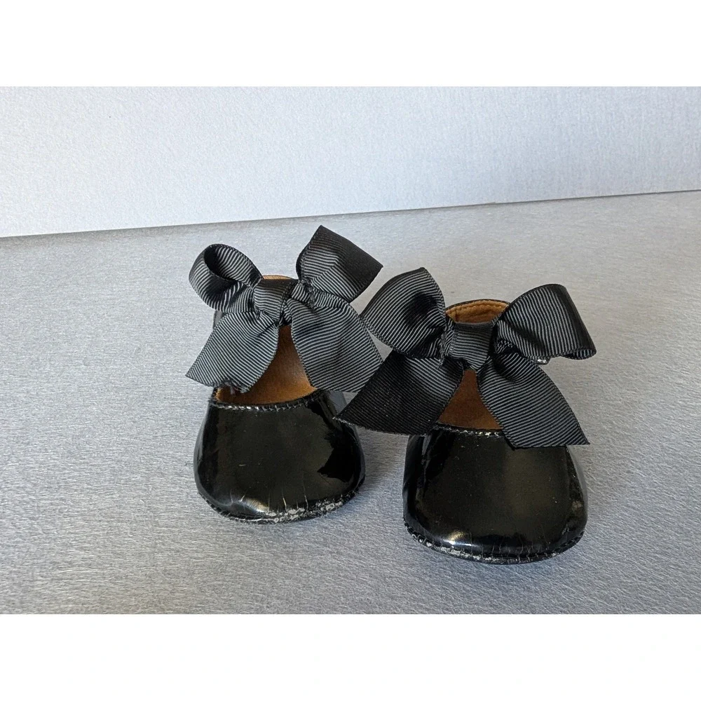 Girls Black Patent Leather Dress Shoes w/ Bows‎ Toddler Party Special Occasion